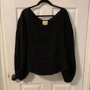 Free People Black Off the Shoulder Puff Sleeve Blouse